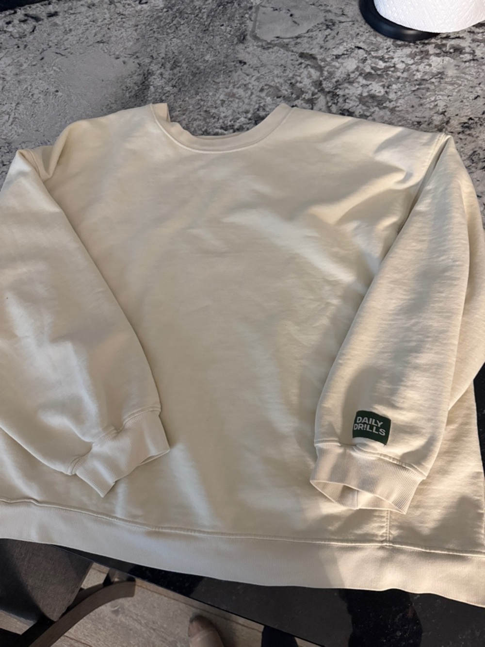 Daily Drills Cream Crewneck Sweatshirt with Logo Patch